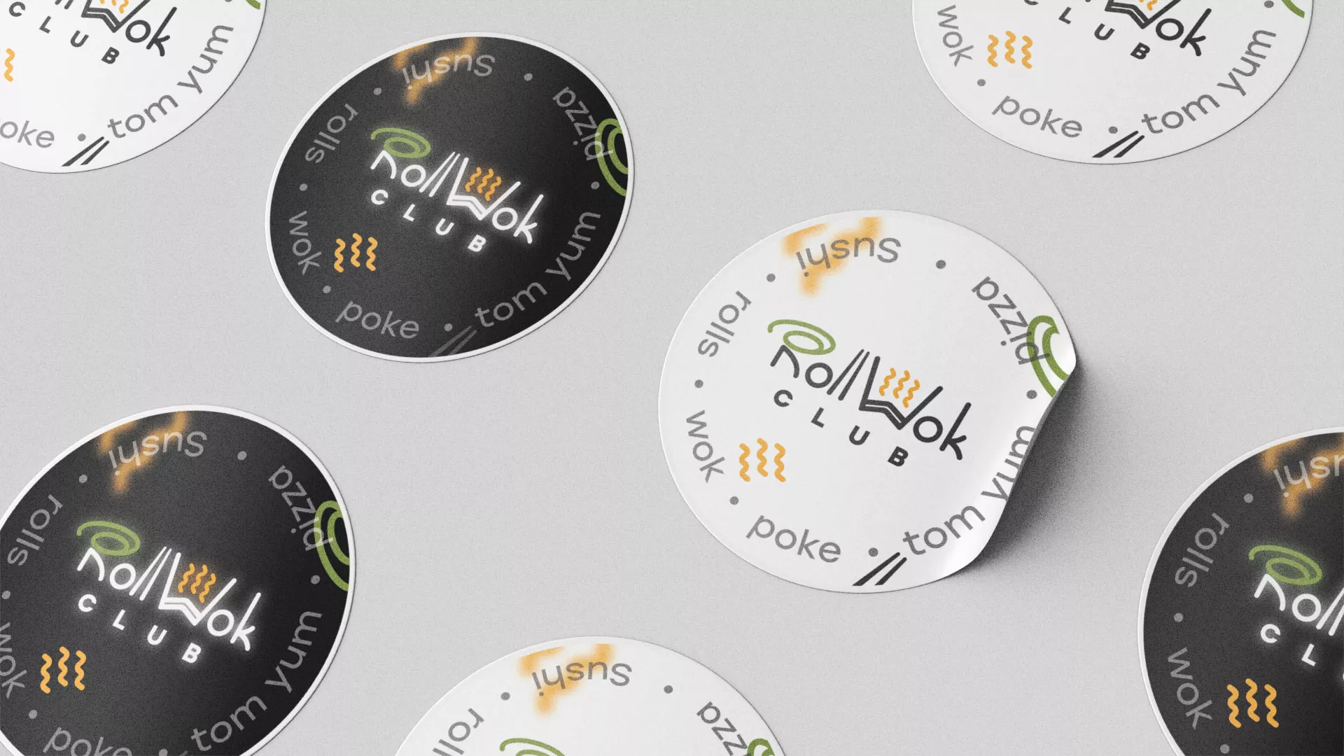 Разработка наклеек для суши-бара «Roll Wok Club» в Ладушкине